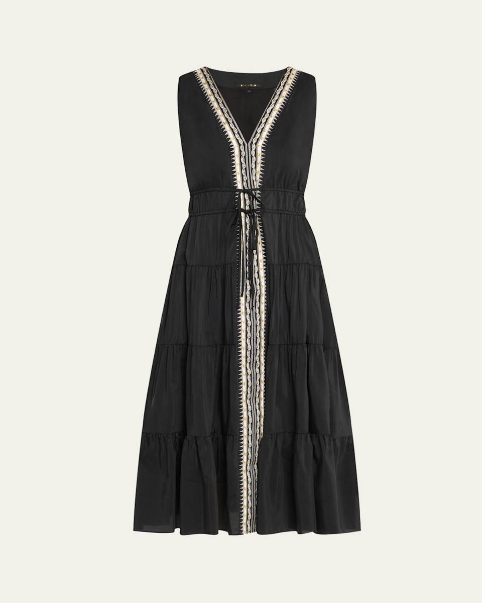 Edison Tiered Geo-Embroidered Midi Dress